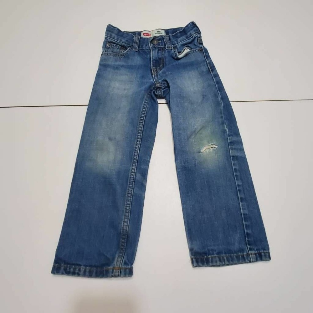Levis Boys 505 Regular Straight Leg Jeans Blue Pockets Flat Front Denim 4 Slim